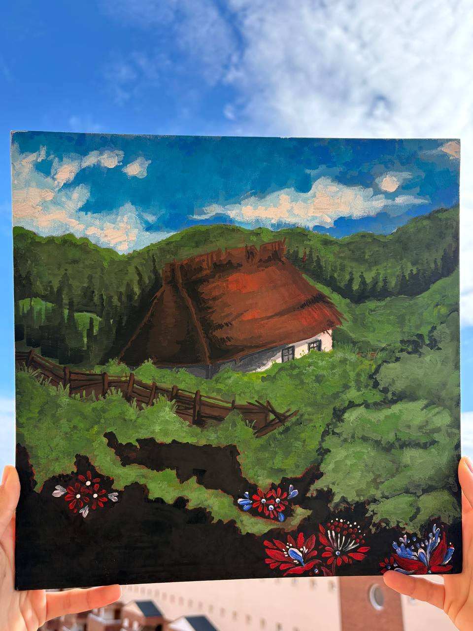 “Ukrainian Hut” – 30x30 cm (gouache, acrylic)